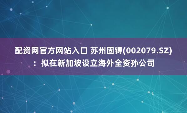 配资网官方网站入口 苏州固锝(002079.SZ)：拟在新加坡设立海外全资孙公司